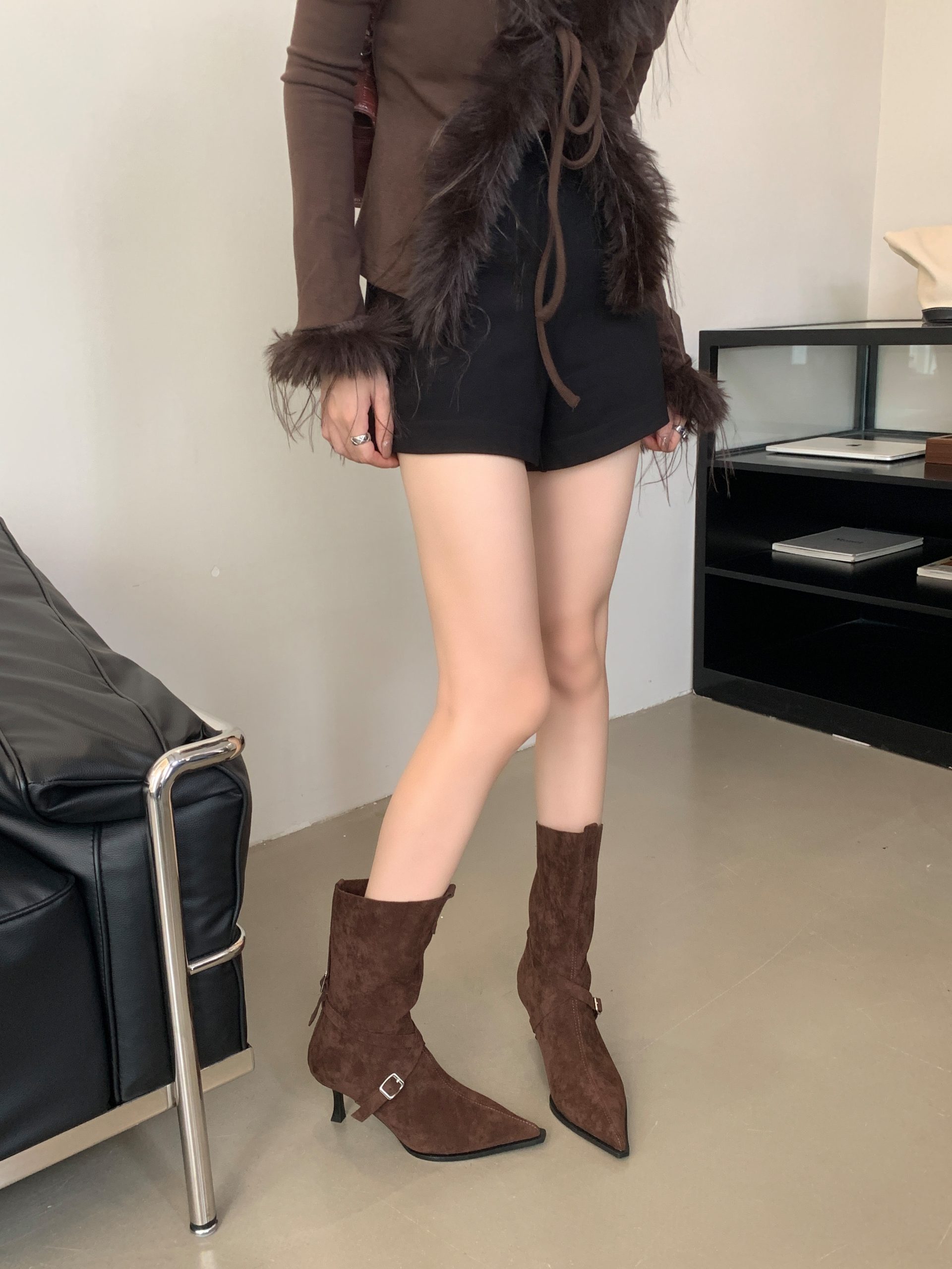 2024-autumn-winter-new-suede-pointed-toe-belt-buckle-slim-boots-kitten-heel-french-short-boots_1