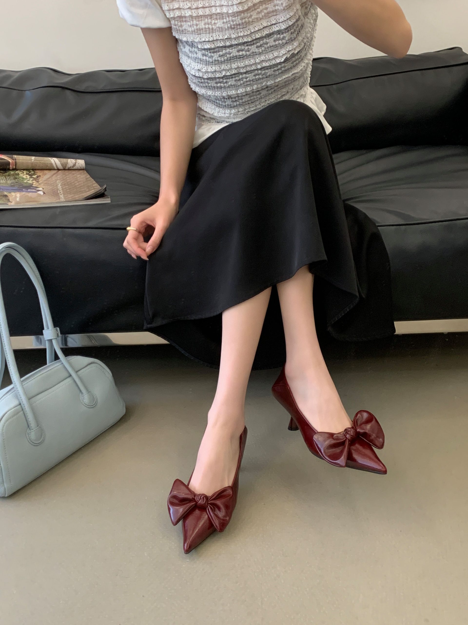 2026 New Bow Pointed Toe Kitten Heel Comfortable Commuter Slip On Women's Shoes