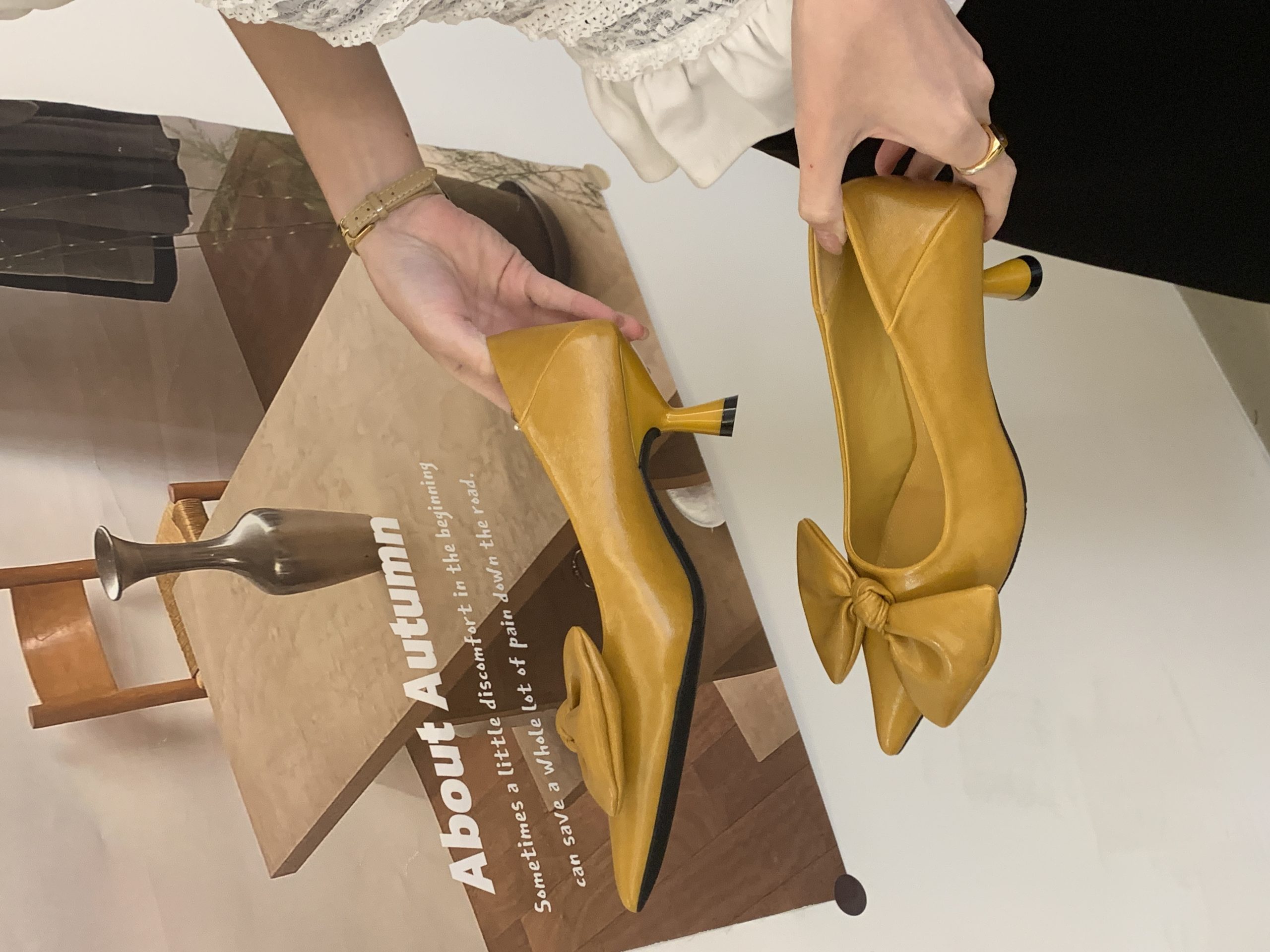 2026 New Bow Pointed Toe Kitten Heel Comfortable Commuter Slip On Women's Shoes - Image 3