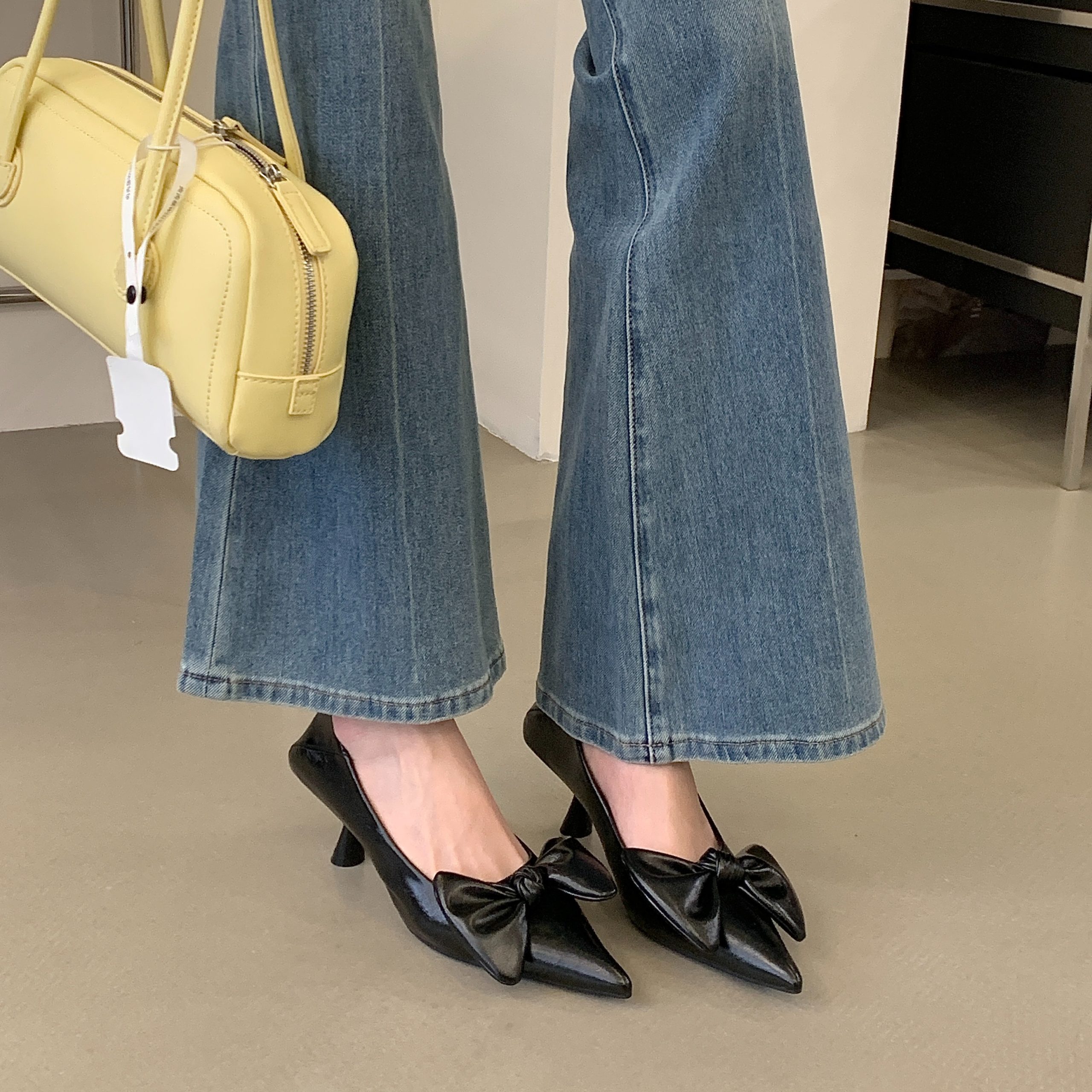 2026 New Bow Pointed Toe Kitten Heel Comfortable Commuter Slip On Women's Shoes - Image 5