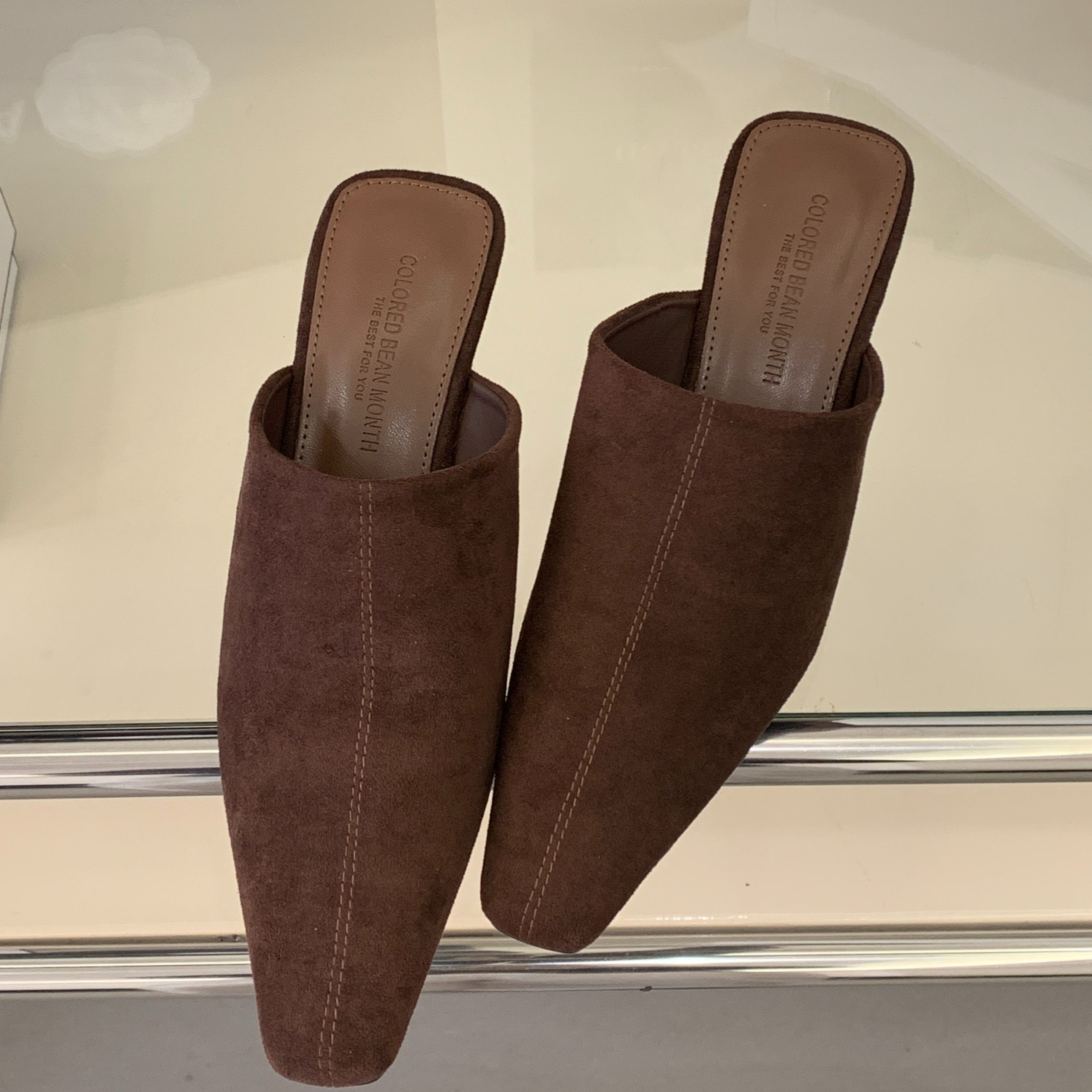 2026 New French Style Square Toe Chunky Heel Half Slippers Women Mid Heel One Strap Commuter High Heels - Image 5