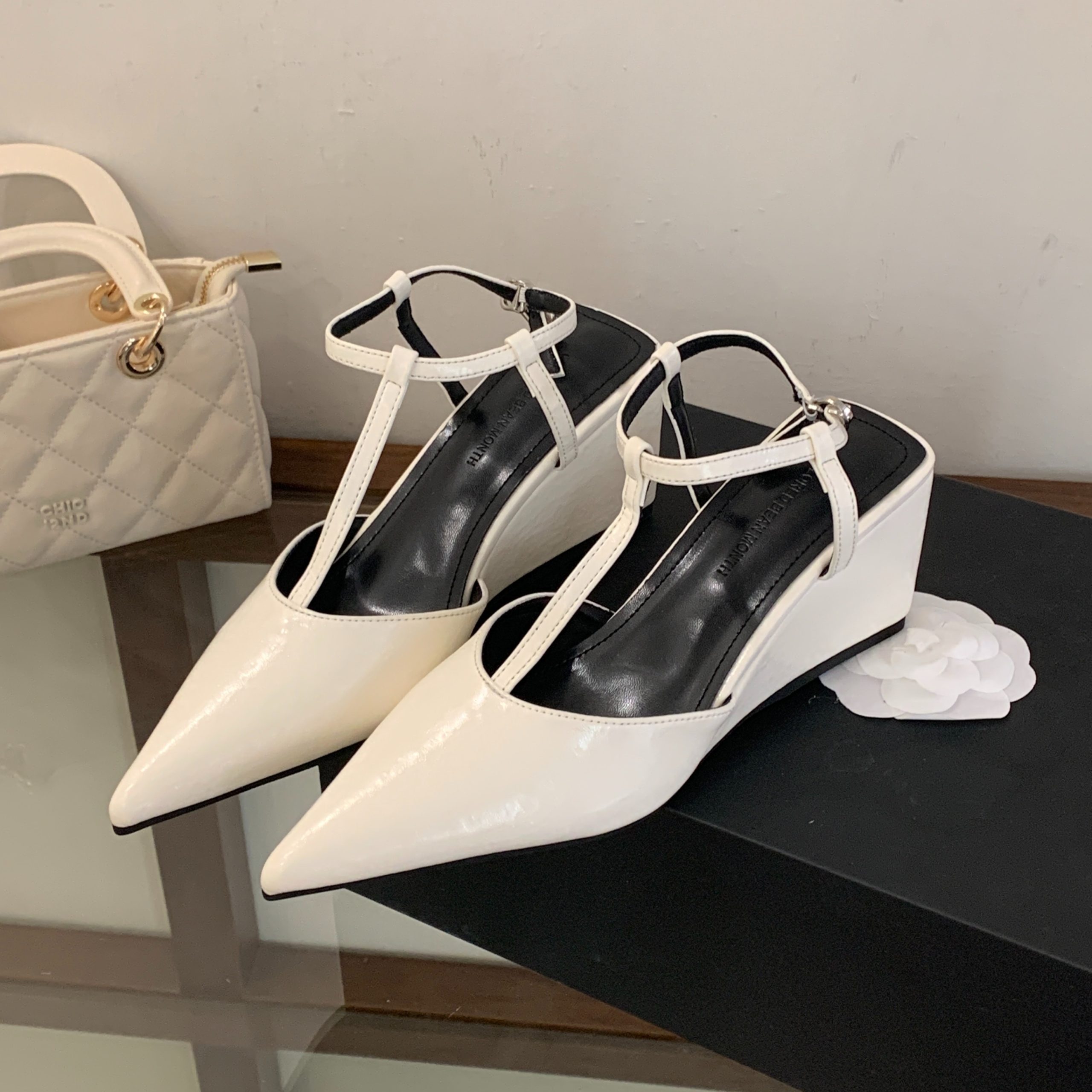 2026 New Patent Leather Buckle Strap Women's Sandals Summer High Heel Wedge Peep Toe Backless Comfortable Shoes - Image 5
