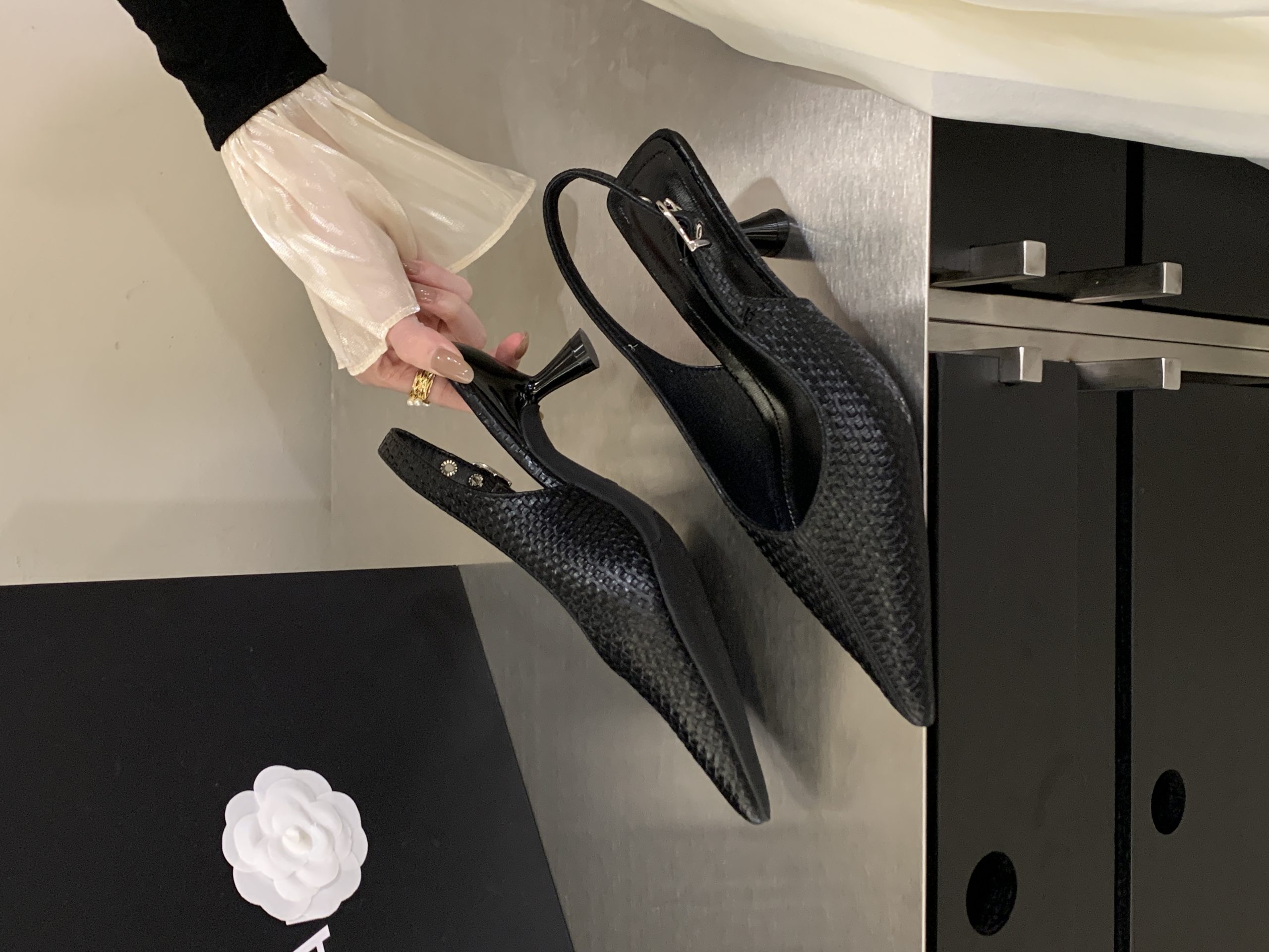 2026 New Spring Summer French Pointed Toe One-Strap Thin Heel Open Back Single Shoes Women Fashion - Image 4