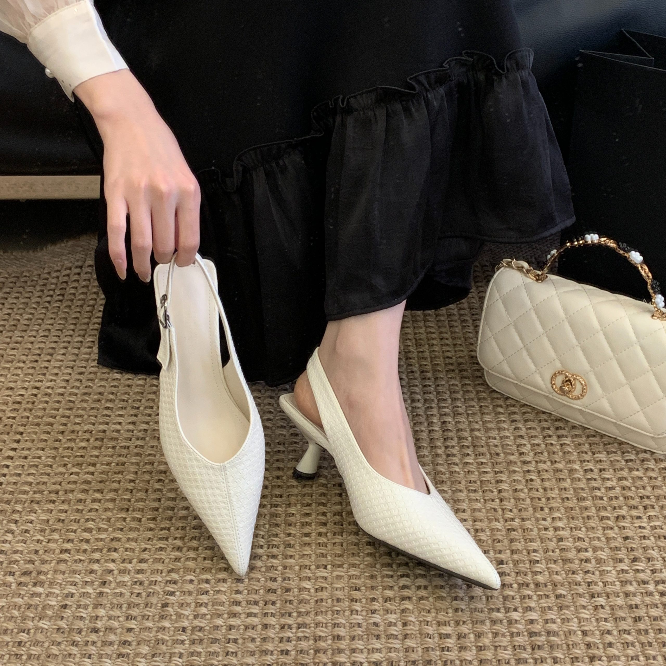 2026 New Spring Summer French Pointed Toe One-Strap Thin Heel Open Back Single Shoes Women Fashion - Image 5