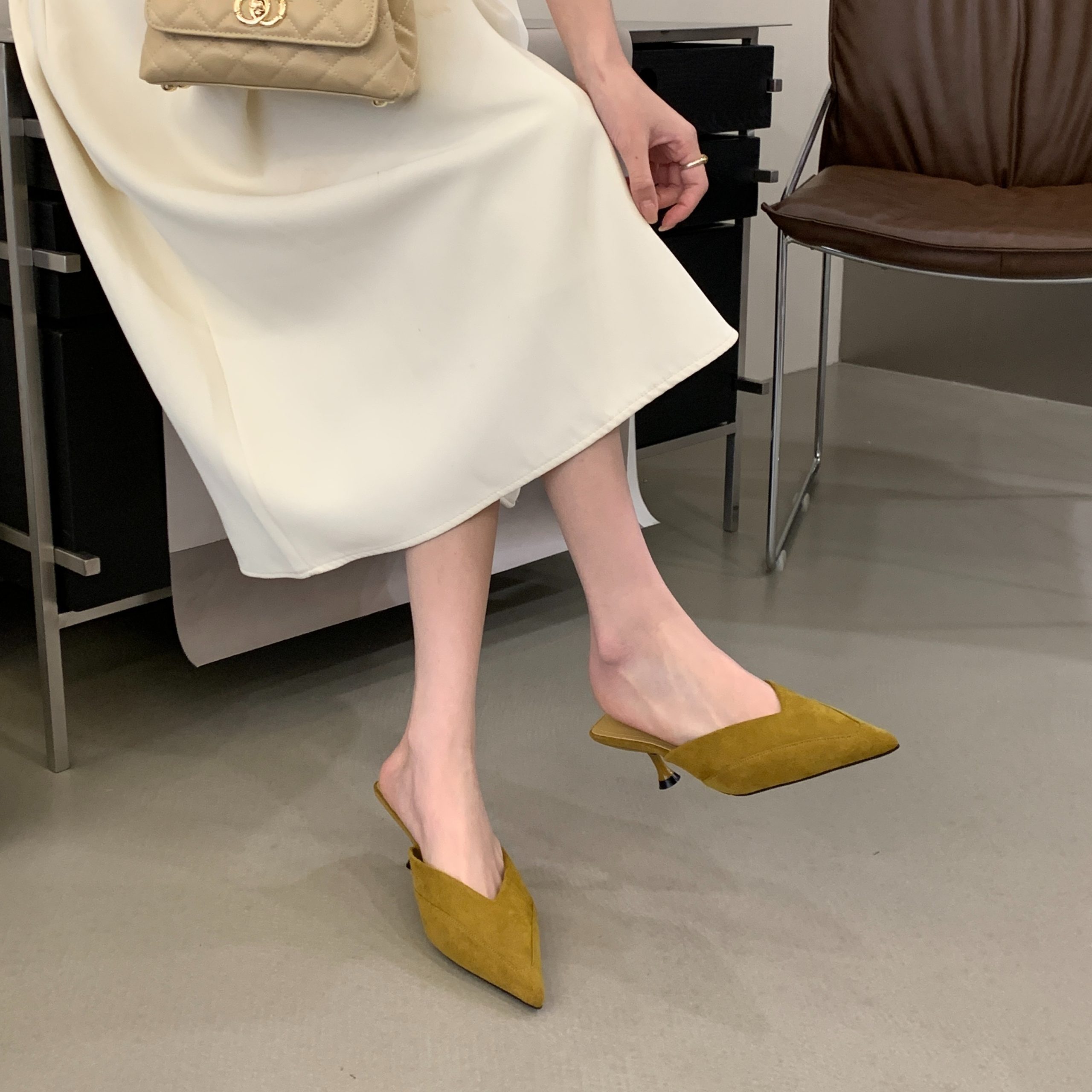 2026 New Spring Summer Women's Slip-On Mule High Heel Shoes Pointed Toe Suede - Image 5