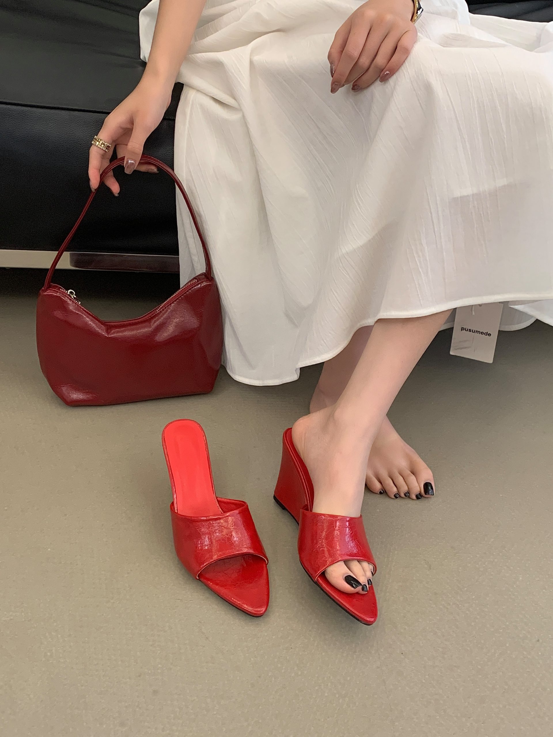 BUBUFLY 2026 Spring Summer New Leather High Heel Pointed Toe Sandals Sexy Wedge Mules Fashion Versatile Slippers Women - Image 3