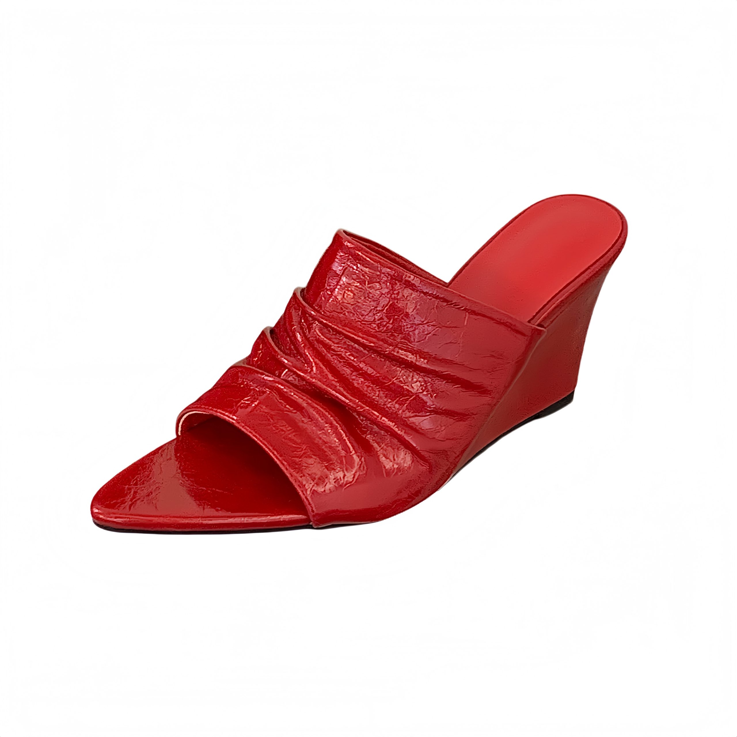 BUBUFLY 2026 Summer New European Style Women's Real Leather Wrinkled Wedge Fashion High Heels One-Strap Open Toe Sandals - Image 5