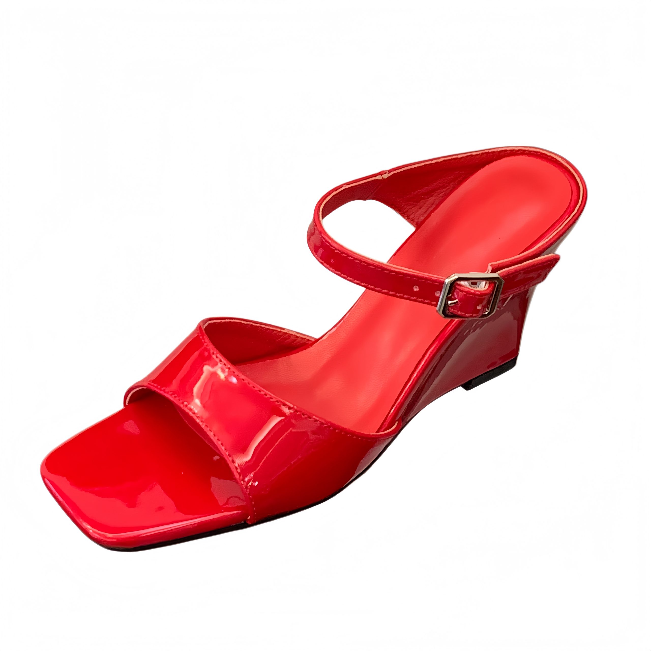 BUBUFLY 2026 Women's Elegant Open Toe High Heel Sandals with Ankle Strap, Red Wedge Heels, Comfortable Daily Shoes - Image 5