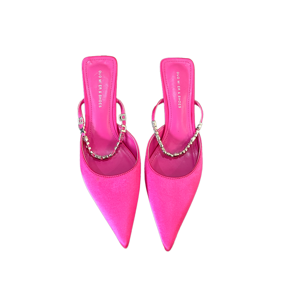 Domeir 2024 Spring Women's Silk Satin Pointed Toe Slingback High Heel Slippers - Image 5