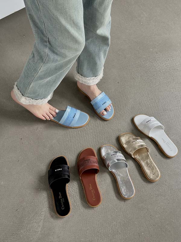 Dumier 2024 Spring PU Flat Slippers with Embroidery for Women - Solid Color Low Heel - Image 3