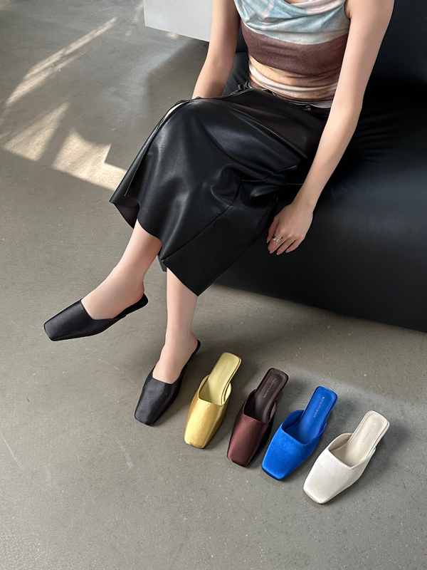 Dumier 2024 Spring Women's Square Toe Satin Slippers Low Heel Solid Color Simple Style - Image 3