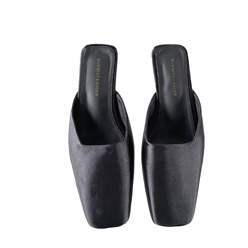 Dumier 2024 Spring Women's Square Toe Satin Slippers Low Heel Solid Color Simple Style - Image 5