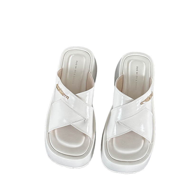 Dumier Women's Platform Cross Strap Slippers 2024 Spring High Heel PU Leather Casual Solid Color - Image 5