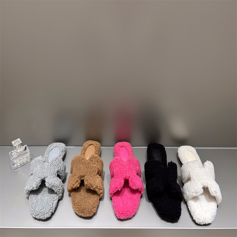 French Style Slip-On Faux Fur Slippers for Women - Flat Heel, 2024 Summer