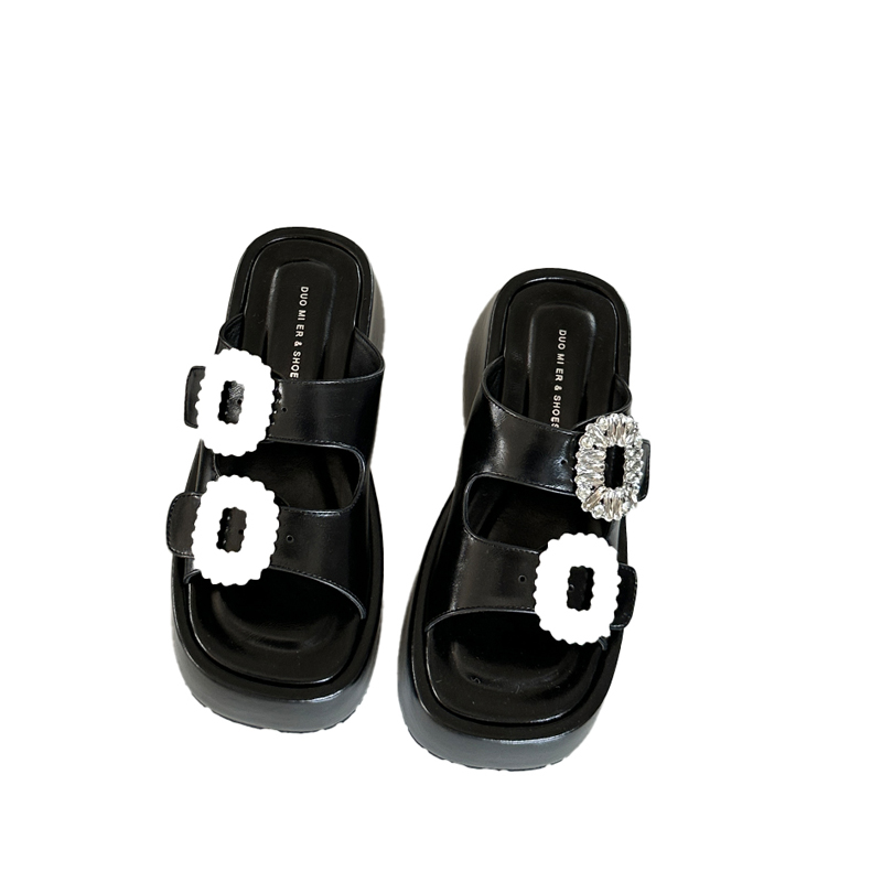 Hot Selling Chunky Sole Slippers with Double Diamond Buckle - Image 5